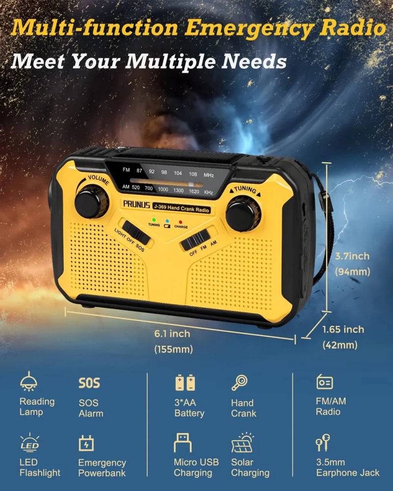 Danoz Direct Emergency Radio 📻. Portable radio features AM/FM reception, solar hand crank, USB charging capabilities - danozdirect