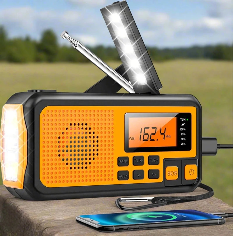 Danoz Direct Emergency Radio 📻. Portable radio features AM/FM reception, solar hand crank, USB charging capabilities - danozdirect
