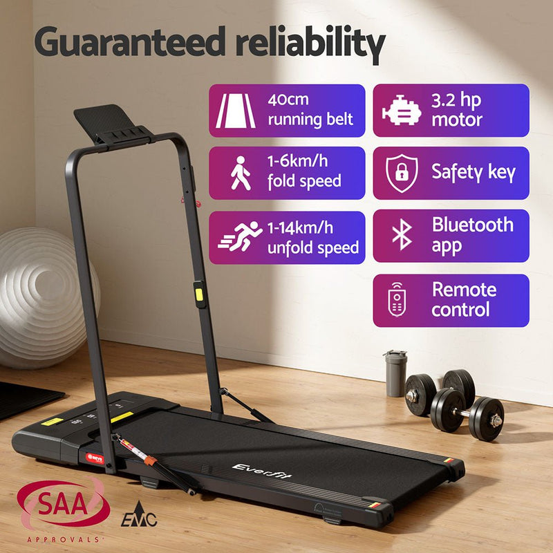 Danoz Direct - Everfit Treadmill Electric Walking Pad Under Desk Home Gym Fitness 400mm Black - danozdirect