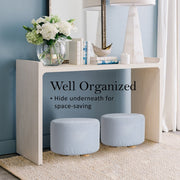 Danoz Direct - Fabric Ottoman Round Wooden Leg Foot Stool - LIGHT BLUE - danozdirect