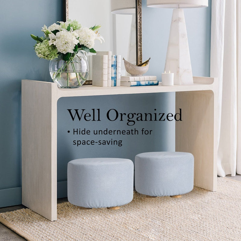 Danoz Direct - Fabric Ottoman Round Wooden Leg Foot Stool - LIGHT BLUE - danozdirect