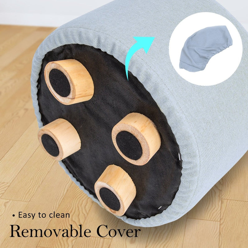 Danoz Direct - Fabric Ottoman Round Wooden Leg Foot Stool - LIGHT BLUE - danozdirect