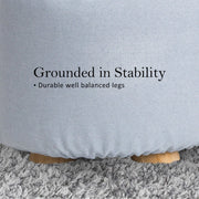 Danoz Direct - Fabric Ottoman Round Wooden Leg Foot Stool - LIGHT BLUE - danozdirect