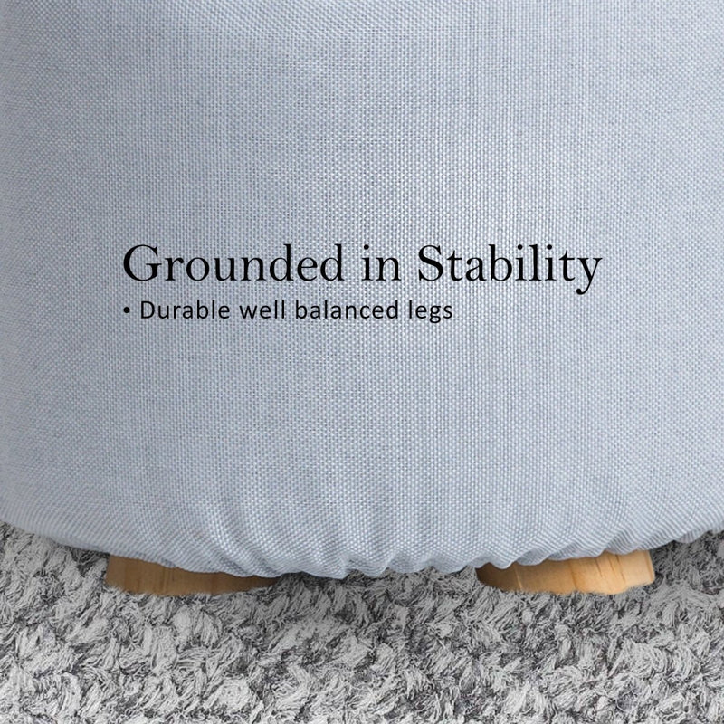 Danoz Direct - Fabric Ottoman Round Wooden Leg Foot Stool - LIGHT BLUE - danozdirect