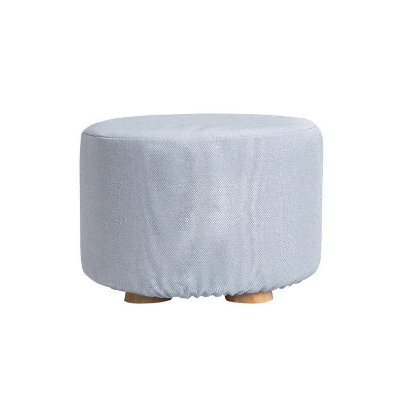 Danoz Direct - Fabric Ottoman Round Wooden Leg Foot Stool - LIGHT BLUE - danozdirect