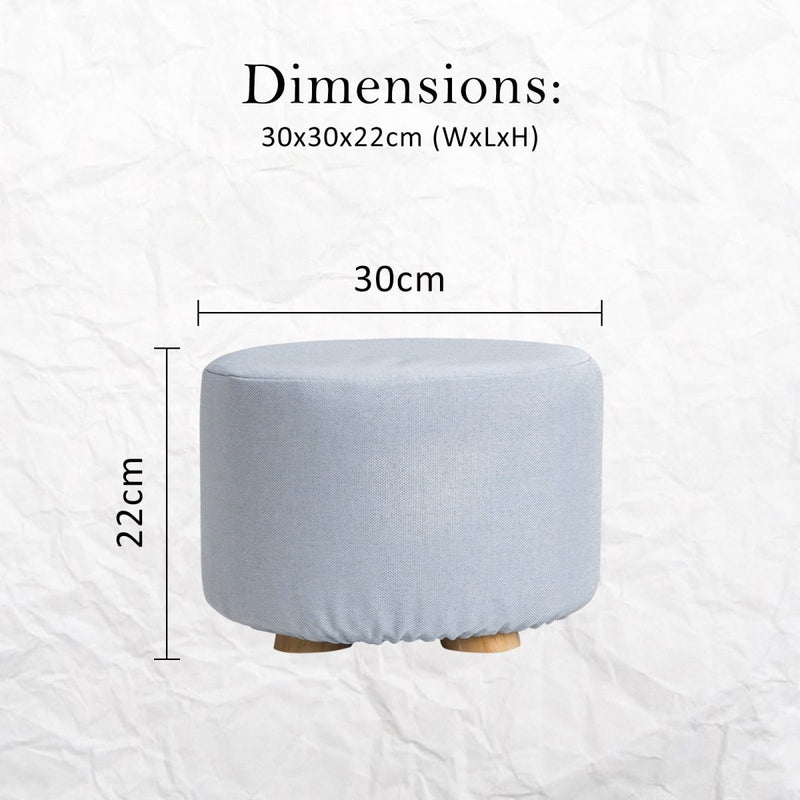 Danoz Direct - Fabric Ottoman Round Wooden Leg Foot Stool - LIGHT BLUE - danozdirect