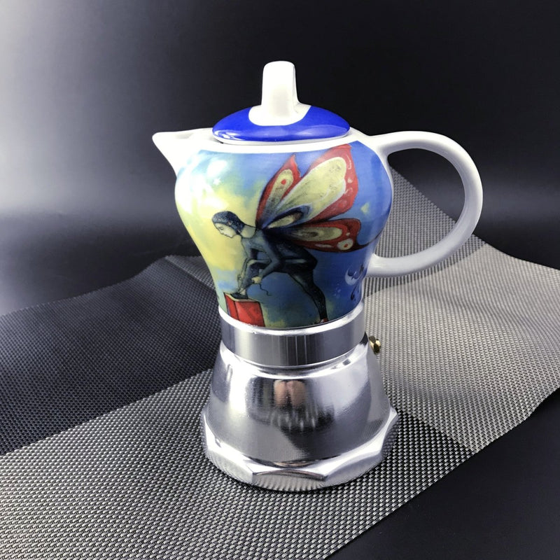 Danoz Direct - Fairy Vintage Porcelain Ceramic Italian Stove Top Espresso Coffee Maker 3 - 4Cups 200ml - danozdirect