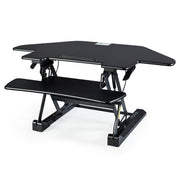 Danoz Direct - Fortia Corner Desk Riser 110cm Wide Adjustable Sit to Stand for Dual Monitor, Keyboard, Laptop, Black - danozdirect