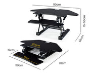 Danoz Direct - Fortia Corner Desk Riser 110cm Wide Adjustable Sit to Stand for Dual Monitor, Keyboard, Laptop, Black - danozdirect