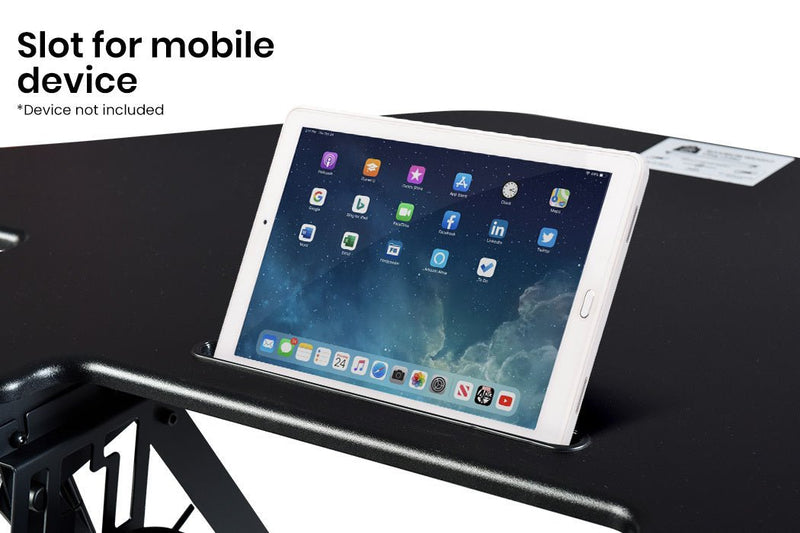 Danoz Direct - Fortia Corner Desk Riser 110cm Wide Adjustable Sit to Stand for Dual Monitor, Keyboard, Laptop, Black - danozdirect