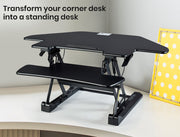 Danoz Direct - Fortia Corner Desk Riser 110cm Wide Adjustable Sit to Stand for Dual Monitor, Keyboard, Laptop, Black - danozdirect