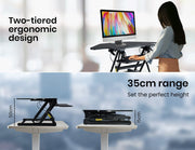 Danoz Direct - Fortia Corner Desk Riser 110cm Wide Adjustable Sit to Stand for Dual Monitor, Keyboard, Laptop, Black - danozdirect