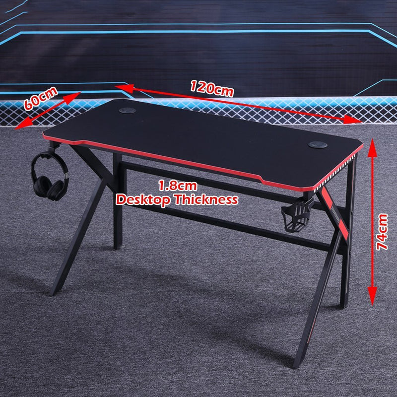 Danoz Direct - Gaming Desk Desktop PC Computer Desks Desktop Racing Table Office Laptop Home K - Shaped Legs Black 120cm - danozdirect