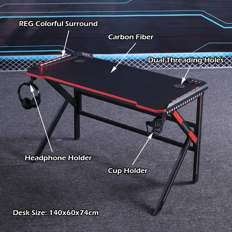 Danoz Direct - Gaming Desk Desktop PC Computer Desks Desktop Racing Table Office Laptop Home K - Shaped Legs Black 120cm - danozdirect