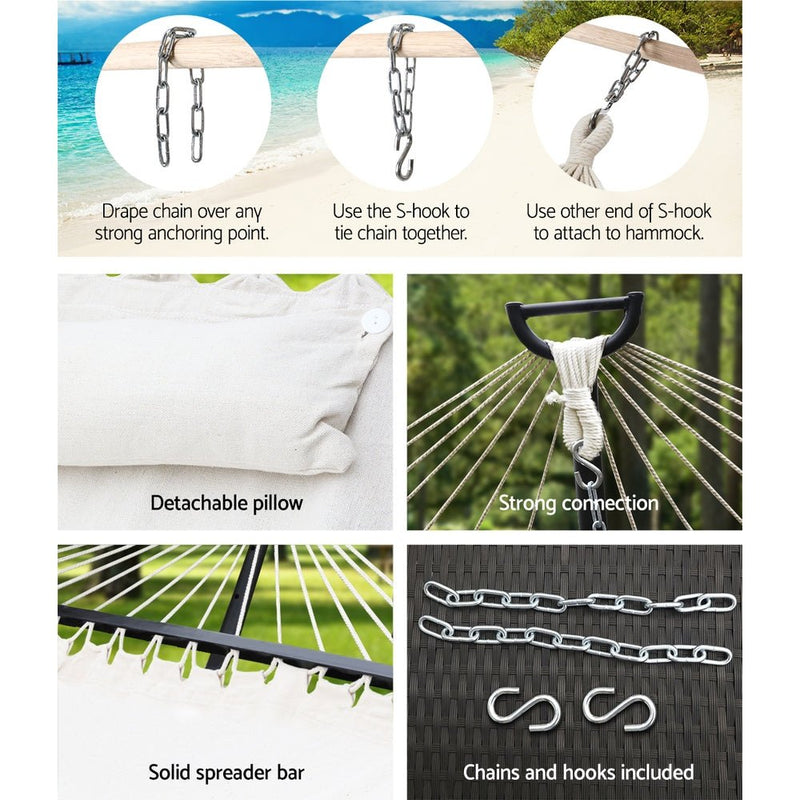 Danoz Direct - Gardeon Hammock Bed Outdoor Camping Portable Hanging Chair 2 Person Piillow - danozdirect