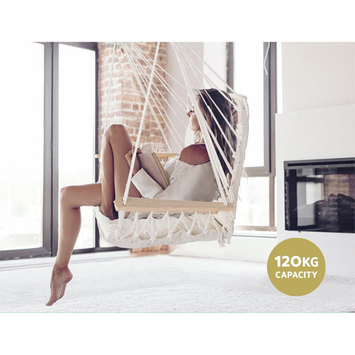 Danoz Direct - Gardeon Hammock Chair Hanging with Armrest Camping Hammocks Cream - danozdirect