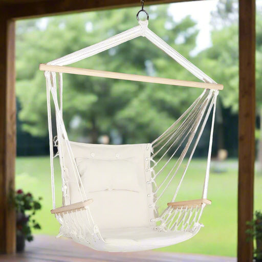 Danoz Direct - Gardeon Hammock Chair Hanging with Armrest Camping Hammocks Cream - danozdirect