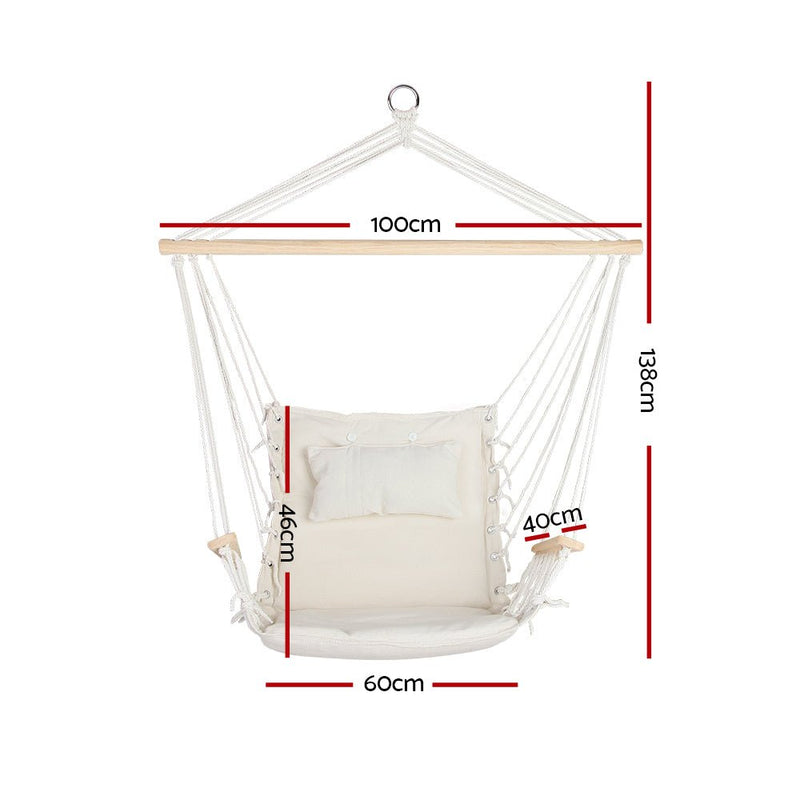 Danoz Direct - Gardeon Hammock Chair Hanging with Armrest Camping Hammocks Cream - danozdirect