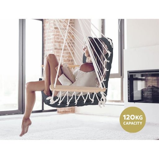 Danoz Direct - Gardeon Hammock Chair Hanging with Armrest Camping Hammocks Grey - danozdirect