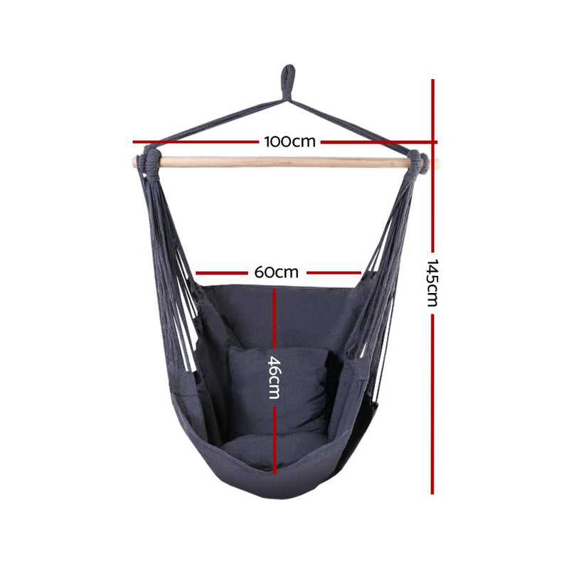 Danoz Direct - Gardeon Hammock Chair Outdoor Camping⛺ Hanging Hammocks Cushion Pillow Grey - danozdirect