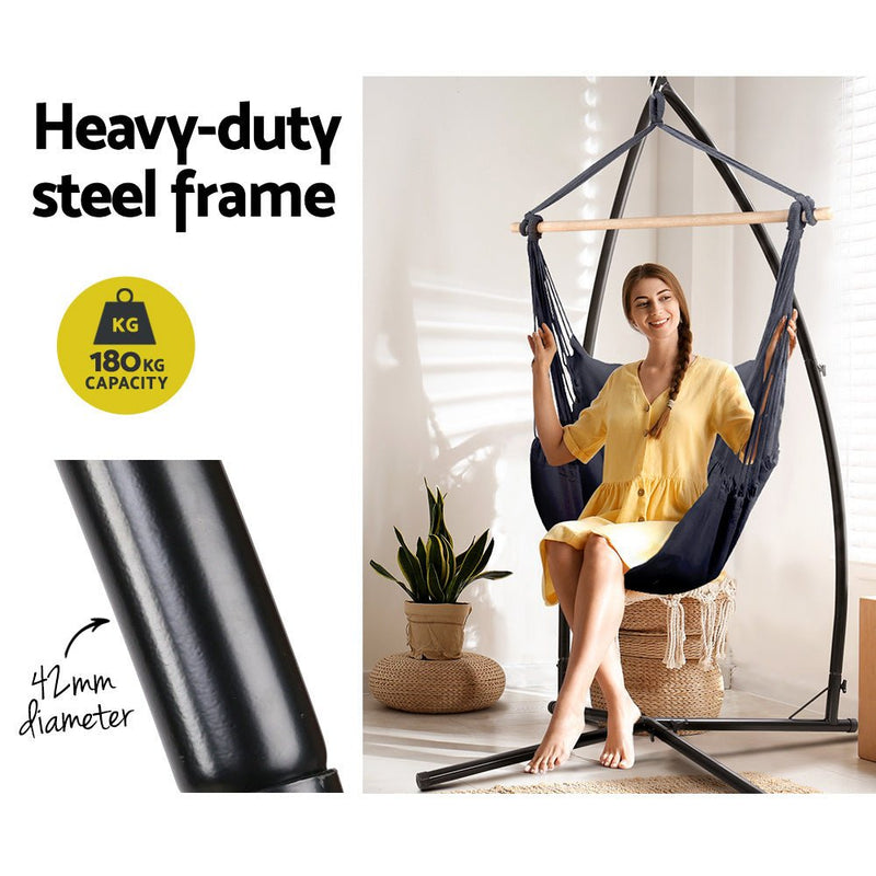 Danoz Direct - Gardeon Hammock Chair Outdoor Camping⛺ Hanging with Steel Stand Grey - danozdirect