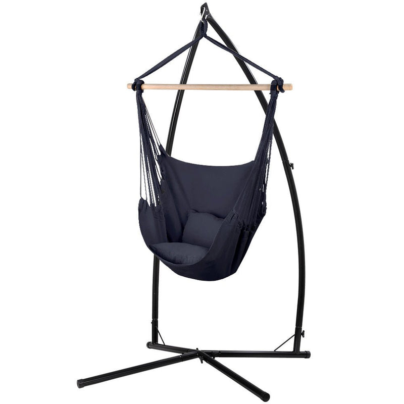 Danoz Direct - Gardeon Hammock Chair Outdoor Camping⛺ Hanging with Steel Stand Grey - danozdirect