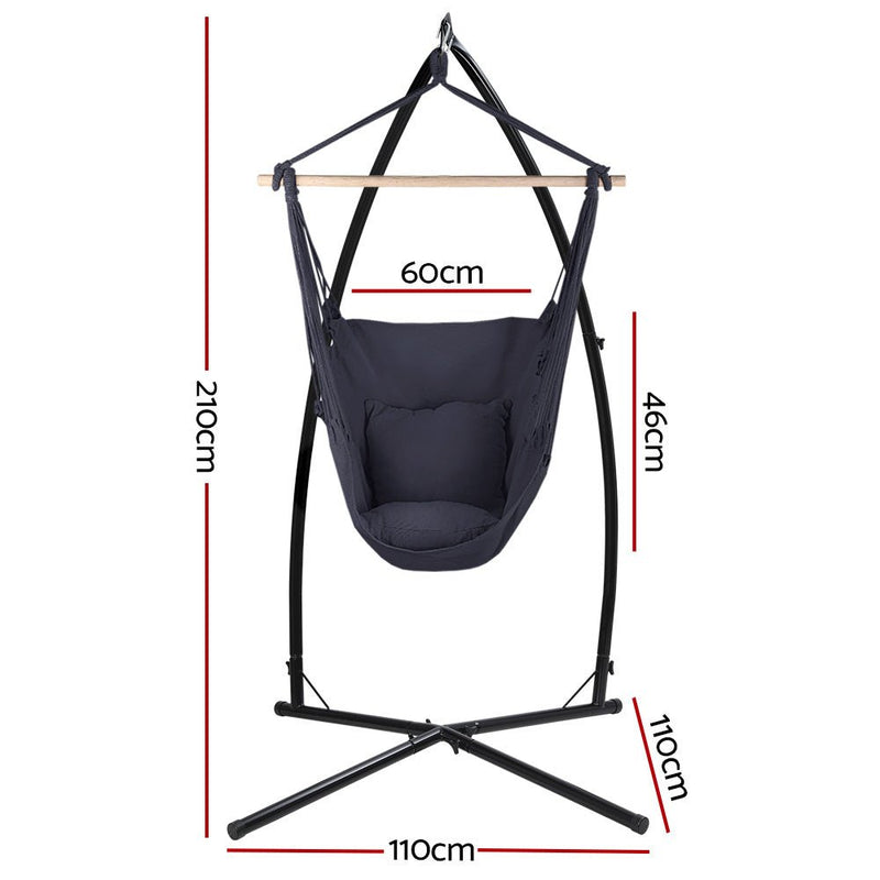 Danoz Direct - Gardeon Hammock Chair Outdoor Camping⛺ Hanging with Steel Stand Grey - danozdirect