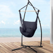 Danoz Direct - Gardeon Hammock Chair Outdoor Camping⛺ Hanging with Steel Stand Grey - danozdirect