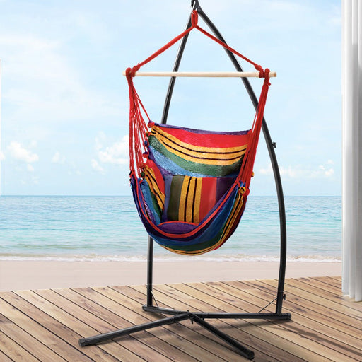 Danoz Direct - Gardeon Hammock Chair Outdoor Camping⛺ Hanging with Steel Stand Rainbow - danozdirect