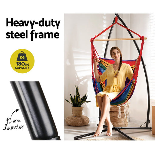 Danoz Direct - Gardeon Hammock Chair Outdoor Camping⛺ Hanging with Steel Stand Rainbow - danozdirect