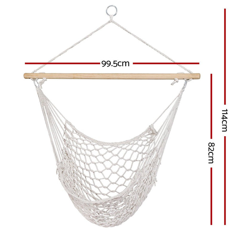 Danoz Direct - Gardeon Hammock Chair Outdoor Hanging Camping⛺ Mesh Indoor Cream - danozdirect