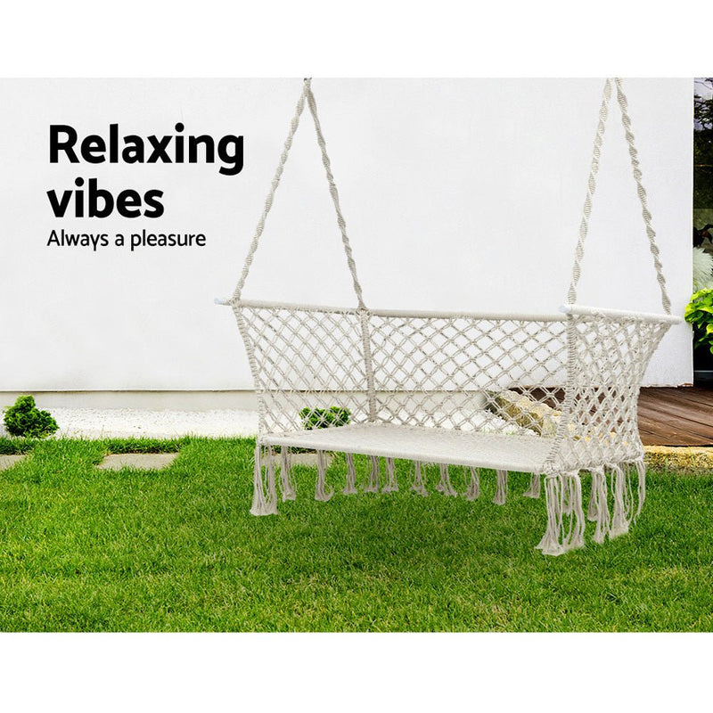 Danoz Direct - Gardeon Hammock Chair Outdoor Portable Camping⛺ Hammocks 2 Person Cream - danozdirect