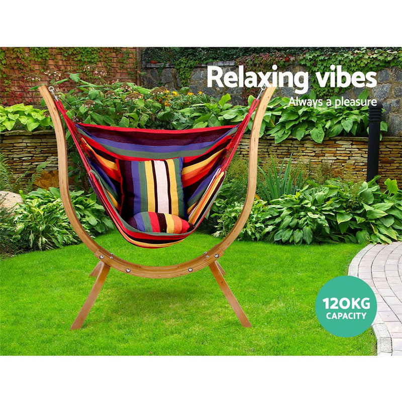 Danoz Direct - Gardeon Hammock Chair Timber Outdoor Furniture Camping⛺ with Wooden Stand - danozdirect