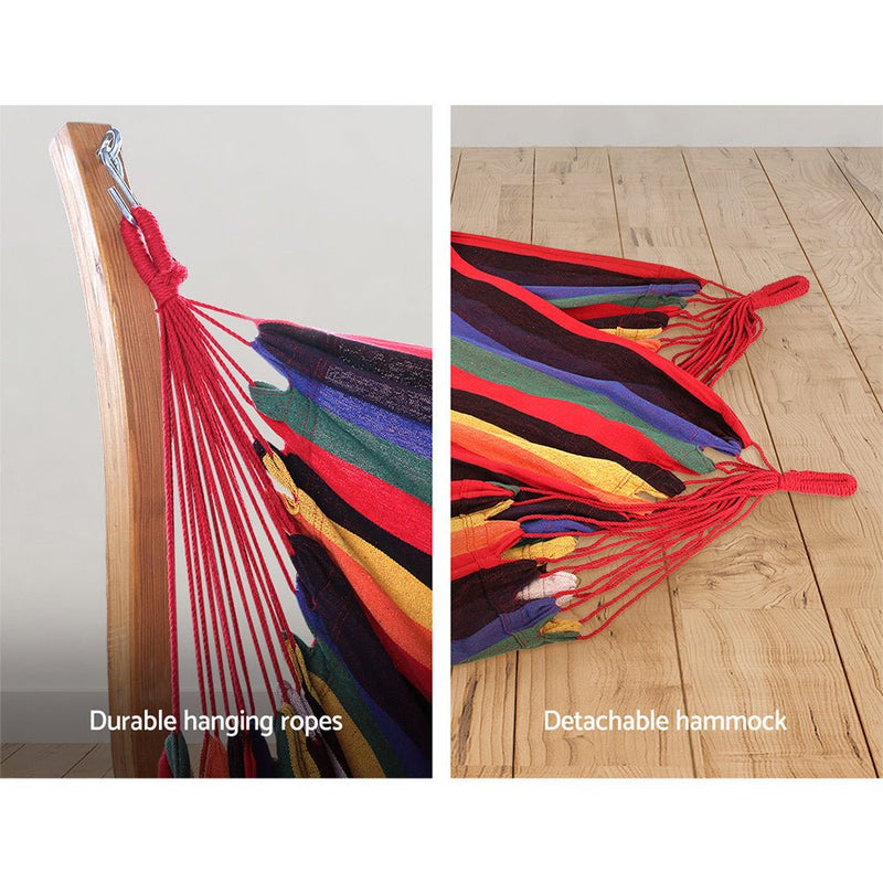 Danoz Direct - Gardeon Hammock Chair Timber Outdoor Furniture Camping⛺ with Wooden Stand - danozdirect