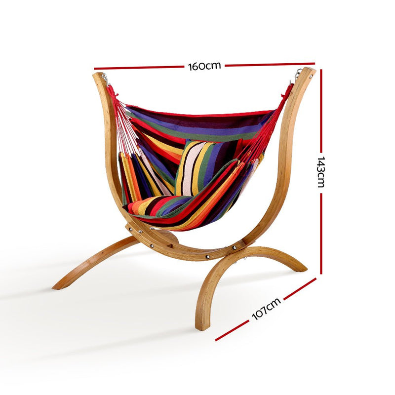 Danoz Direct - Gardeon Hammock Chair Timber Outdoor Furniture Camping⛺ with Wooden Stand - danozdirect