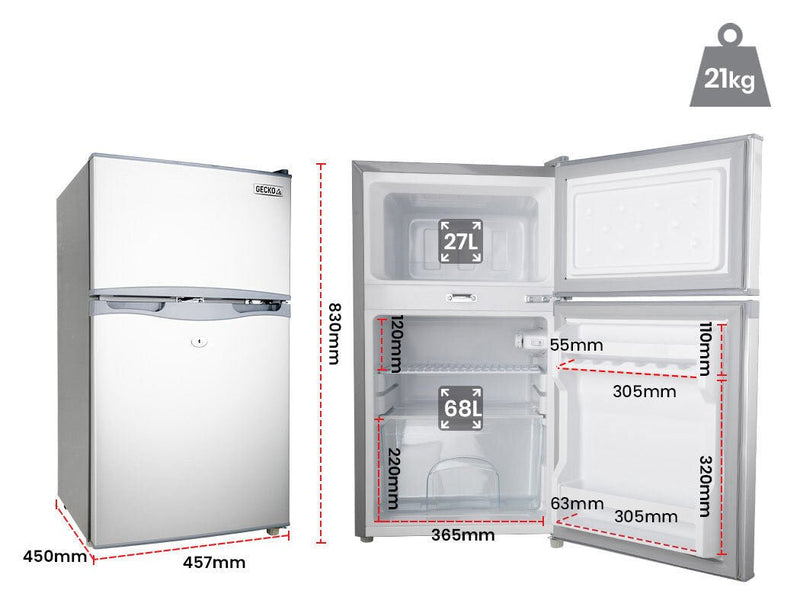 Danoz Direct - GECKO 95L Portable Fridge Freezer Camping Motorhome Caravan Upright Fridges 12V/24V/240V, Silver - danozdirect
