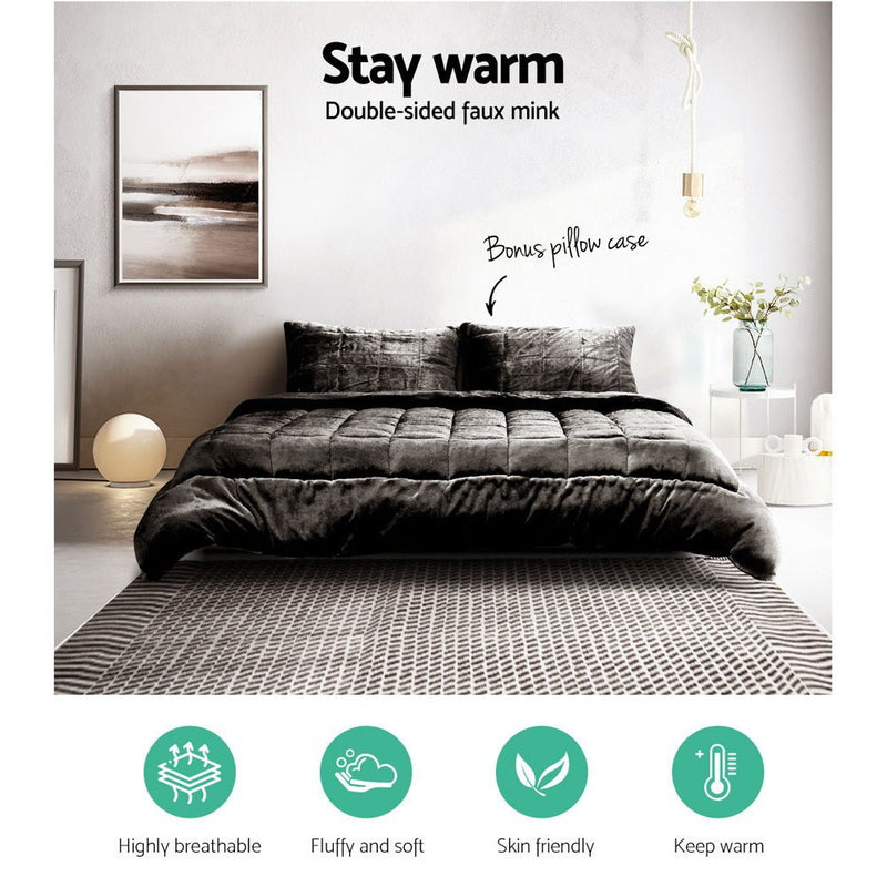 Danoz Direct - Giselle Bedding Faux Mink Quilt Charcoal Double - danozdirect