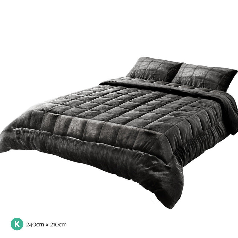 Danoz Direct - Giselle Bedding Faux Mink Quilt Charcoal King - danozdirect