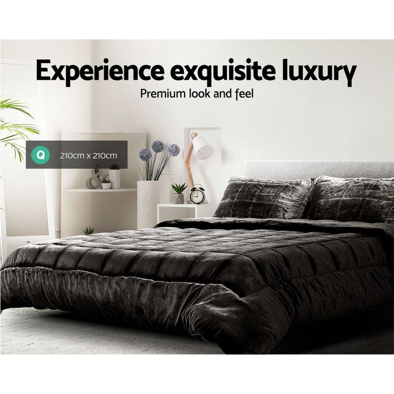 Danoz Direct - Giselle Bedding Faux Mink Quilt Charcoal Queen - danozdirect
