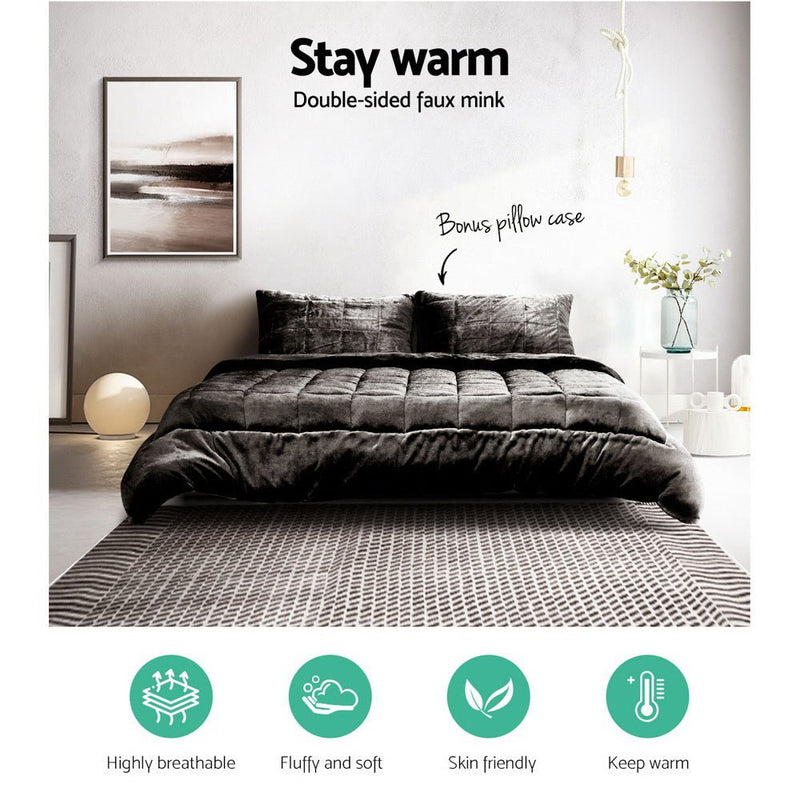 Danoz Direct - Giselle Bedding Faux Mink Quilt Charcoal Queen - danozdirect