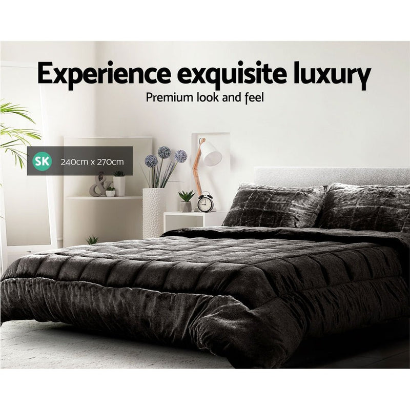 Danoz Direct - Giselle Bedding Faux Mink Quilt Charcoal Super King - danozdirect