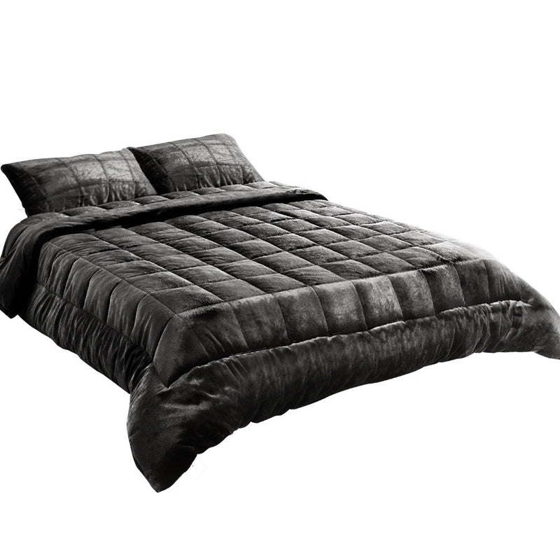 Danoz Direct - Giselle Bedding Faux Mink Quilt Charcoal Super King - danozdirect