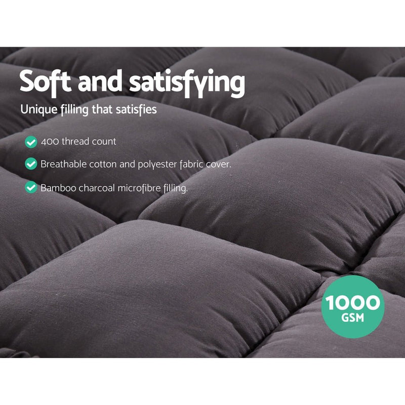 Danoz Direct - Giselle Bedding Mattress Topper Pillowtop Bamboo Charcoal Double - danozdirect