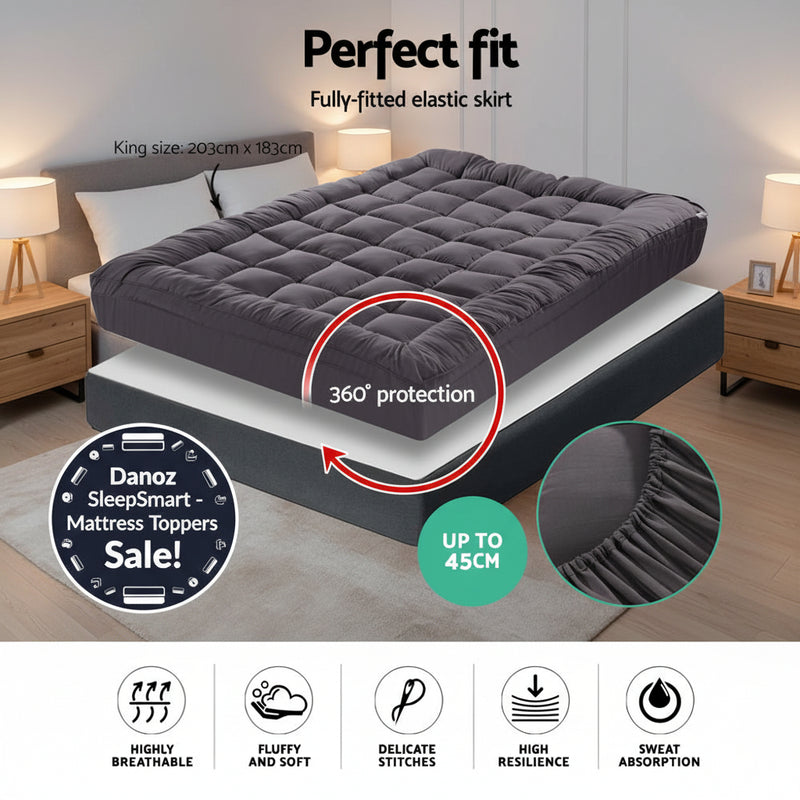 Danoz Direct - Giselle Bedding Mattress Topper Pillowtop Bamboo Charcoal King - danozdirect