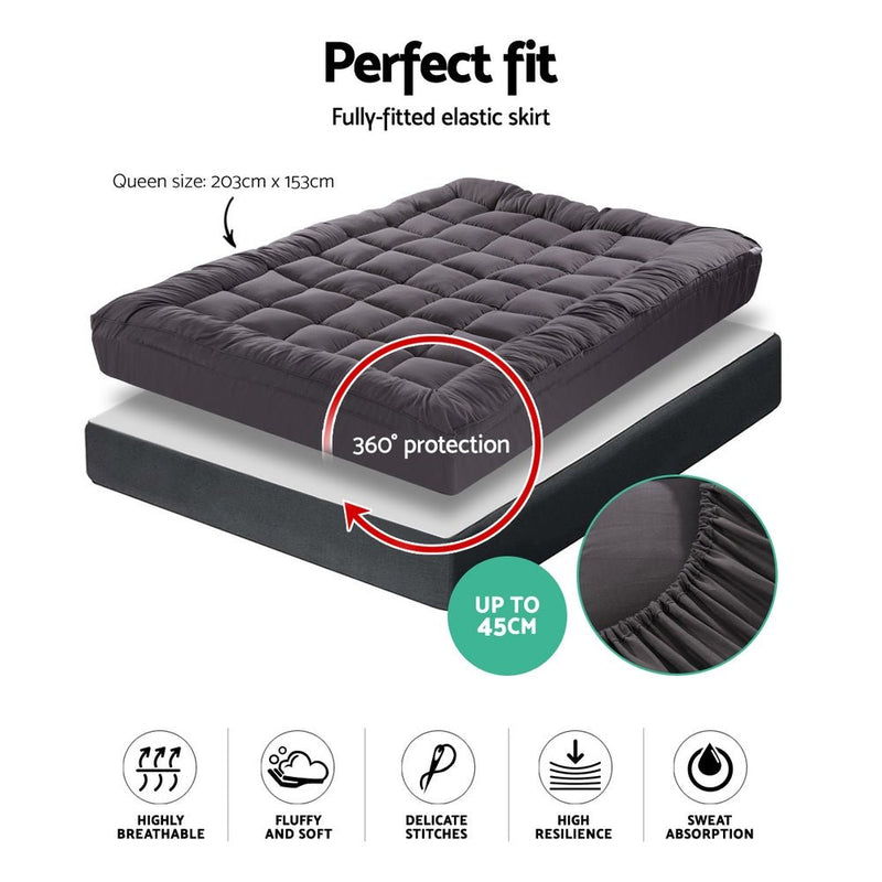 Danoz Direct - Giselle Bedding Mattress Topper Pillowtop Bamboo Charcoal Queen - danozdirect