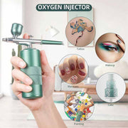 Danoz Direct - Green Portable Oxygen Infusion Nano Spray Facial Beauty Instrument - High Pressure Needle - Free Skin Care Mist Sprayer - danozdirect