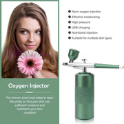Danoz Direct - Green Portable Oxygen Infusion Nano Spray Facial Beauty Instrument - High Pressure Needle - Free Skin Care Mist Sprayer - danozdirect