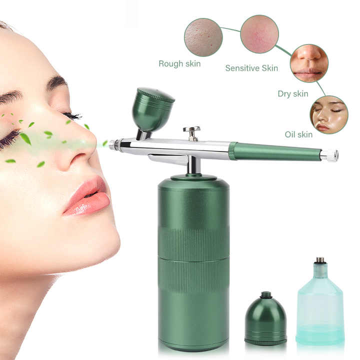 Danoz Direct - Green Portable Oxygen Infusion Nano Spray Facial Beauty Instrument - High Pressure Needle - Free Skin Care Mist Sprayer - danozdirect