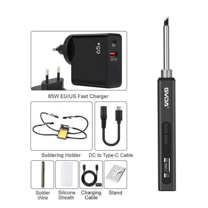 Danoz Direct - GVDA Smart Electric Soldering Iron 65W Adjustable Constant Temperature Fast Heat Portable Soldering Iron Station Kits with Tips - danozdirect