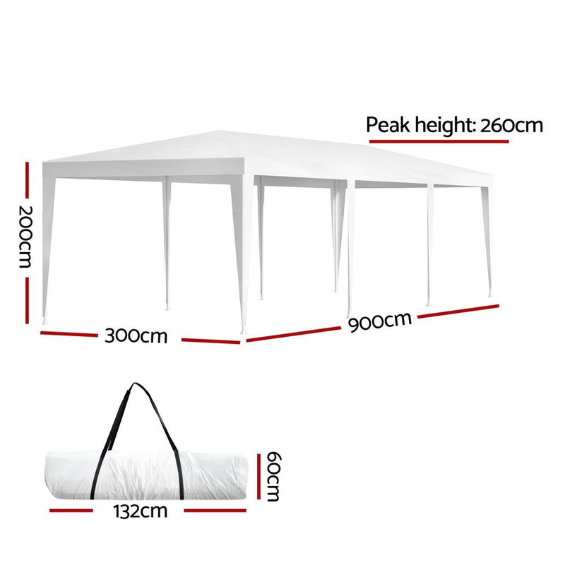 Danoz Direct - Instahut Gazebo 3x9 Wedding Party Marquee Tent Outdoor Event Camping Shade White - danozdirect